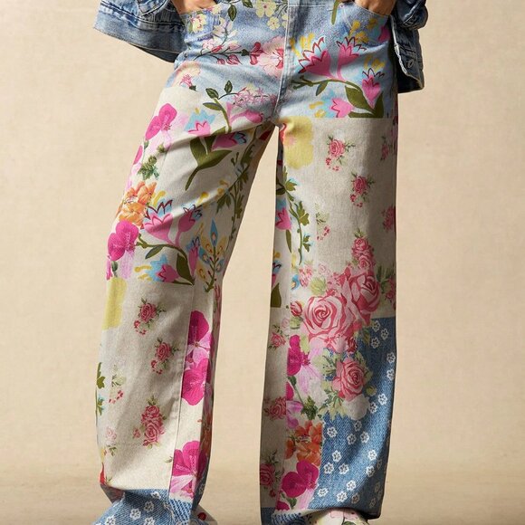 Multicolor Casual Women's Woven Printed Loose Wide-Leg Pants - Picture 3 of 7